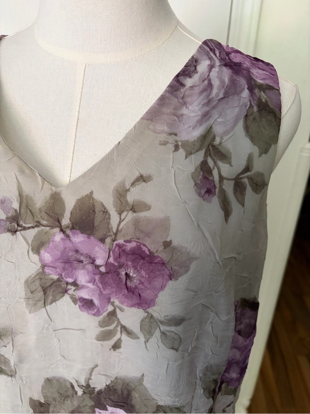Vintage 90s Floral Overlay Long Dress Purple Roses Cottagecore Women’s XL - Picture 5 of 12